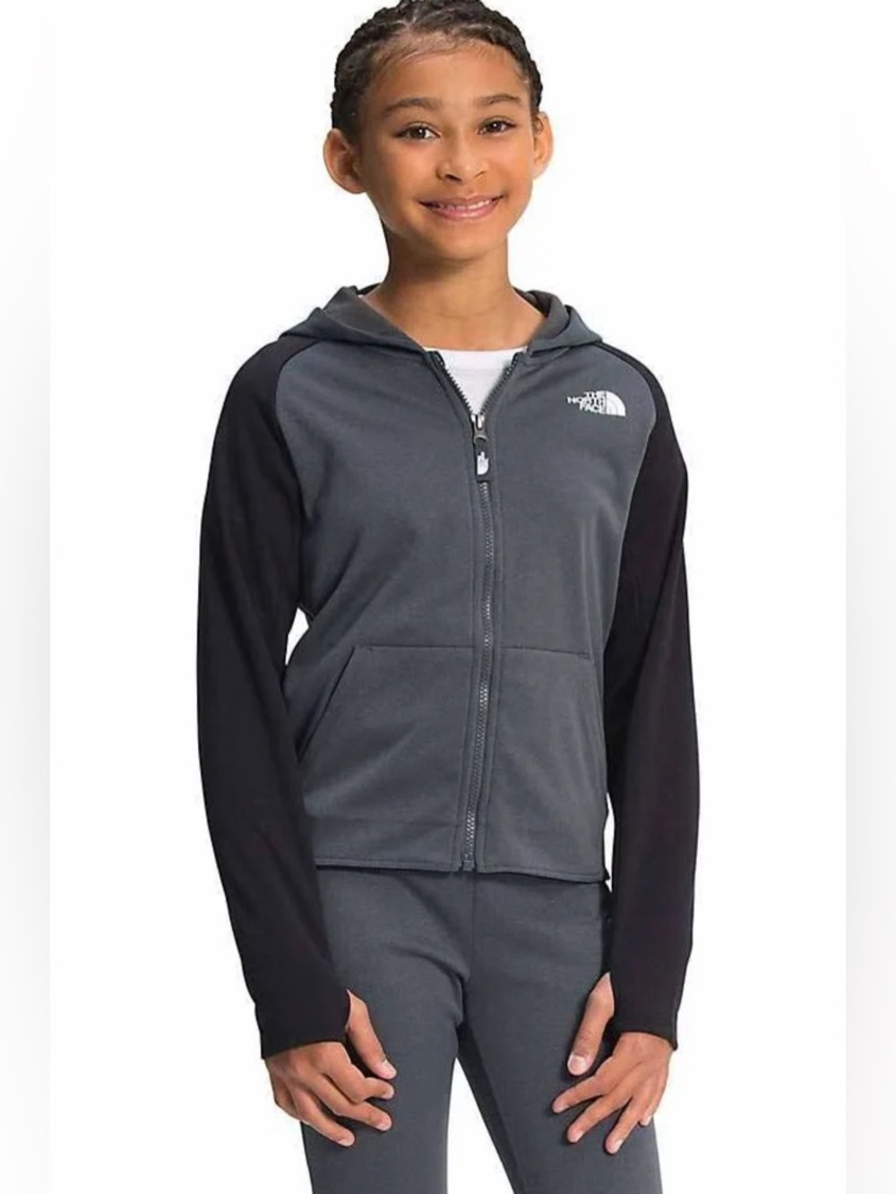 The North Face Girls' Winter Warm Full-Zip Hoodie Vanadis Grey Size Small 7/8